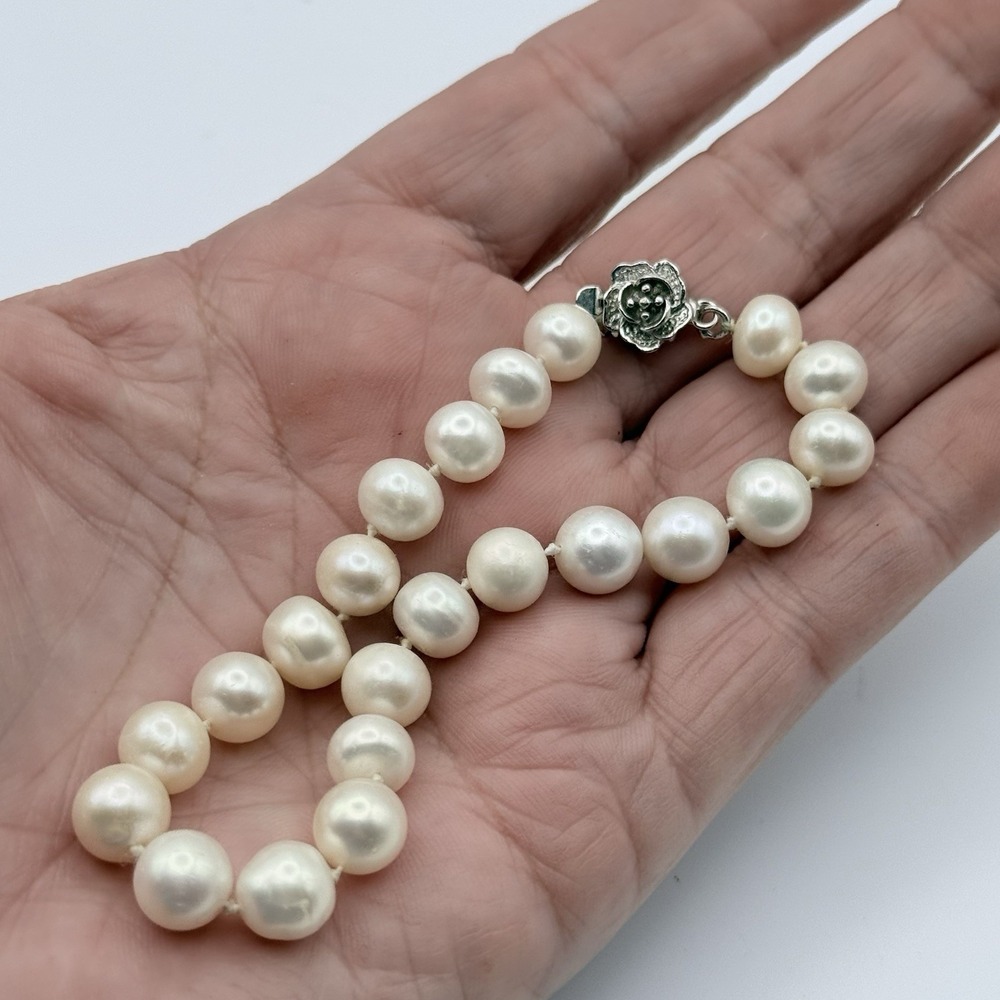 Freshwater Pearl Bracelet 14K Gold Filled Floral Box Clasp Knotted Size 7.25"